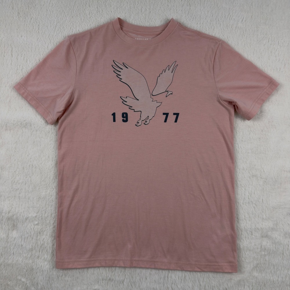 American Eagle Outfitters Mens Pink Graphic T-Shirt Eagle 1977 Short Sleeve M